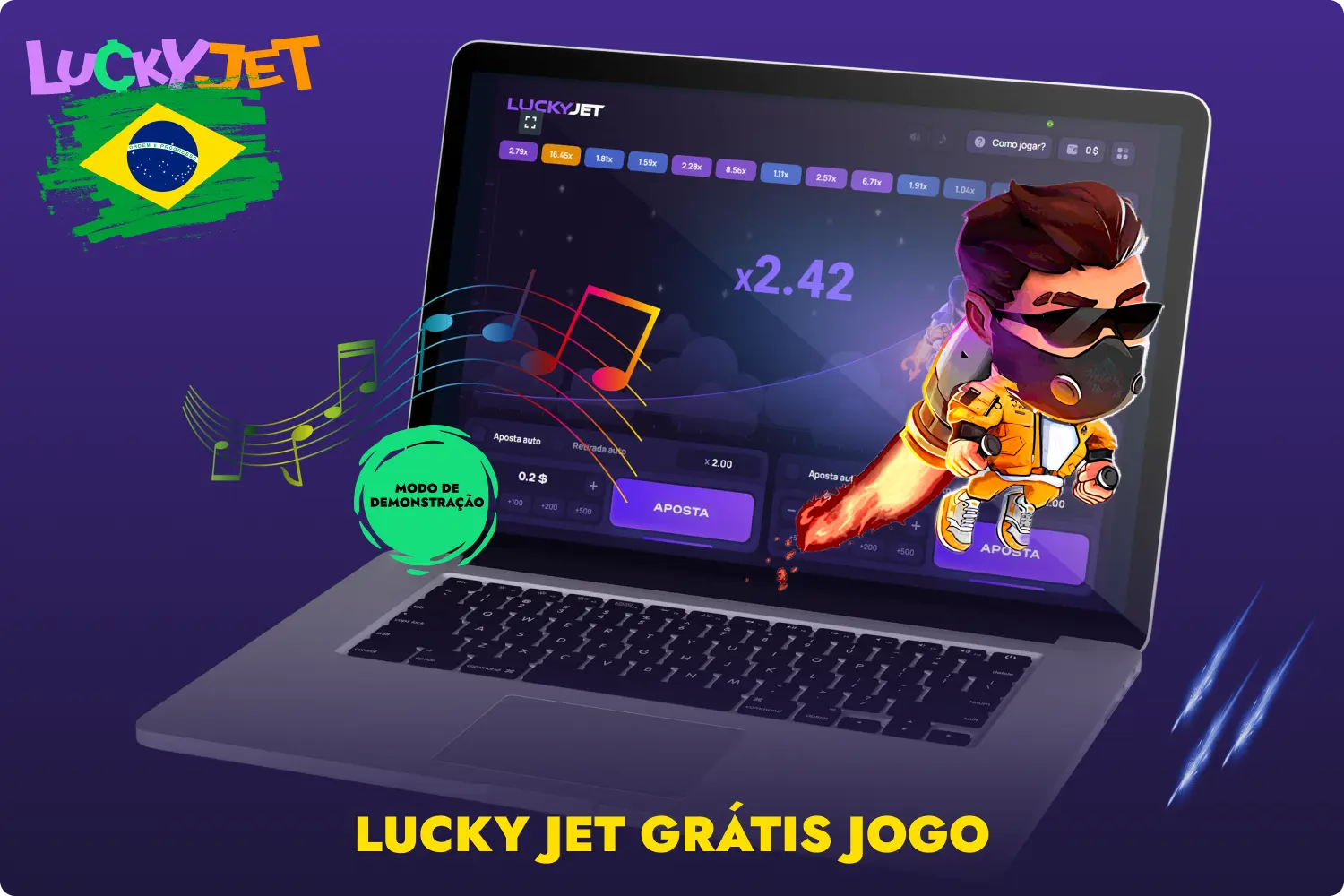 Os jogadores do Brasil vão adorar os gráficos e os efeitos sonoros do jogo de demonstração Lucky Jet