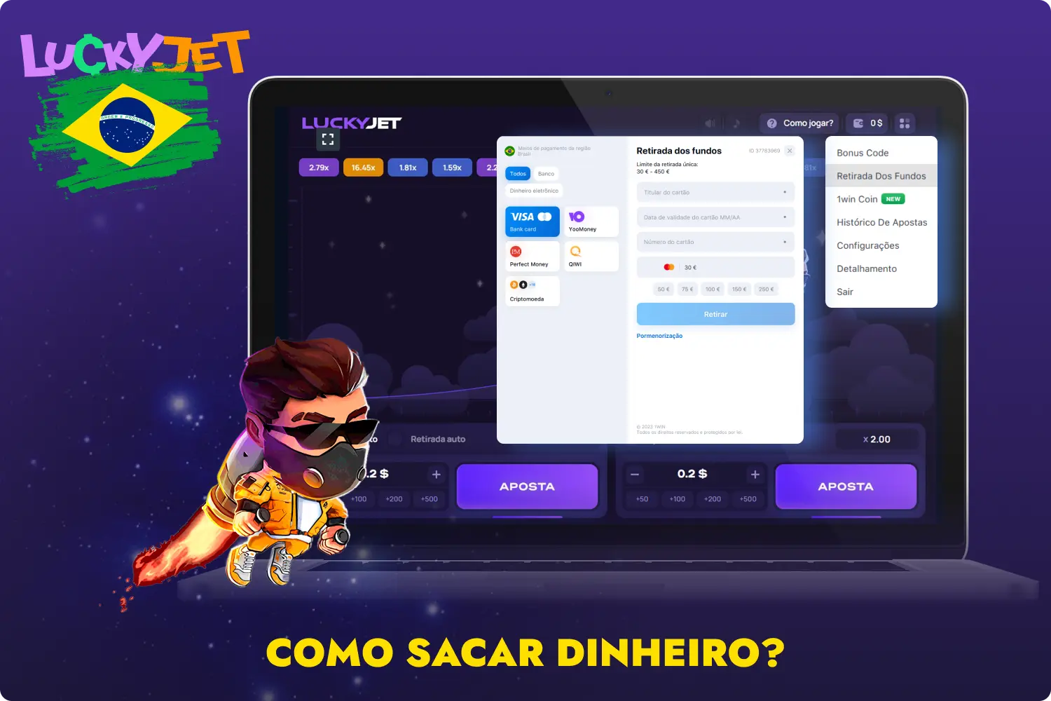 Depois de obter uma vitória no jogo 1win Lucky Jet, os jogadores brasileiros podem facilmente levantar dinheiro da sua conta