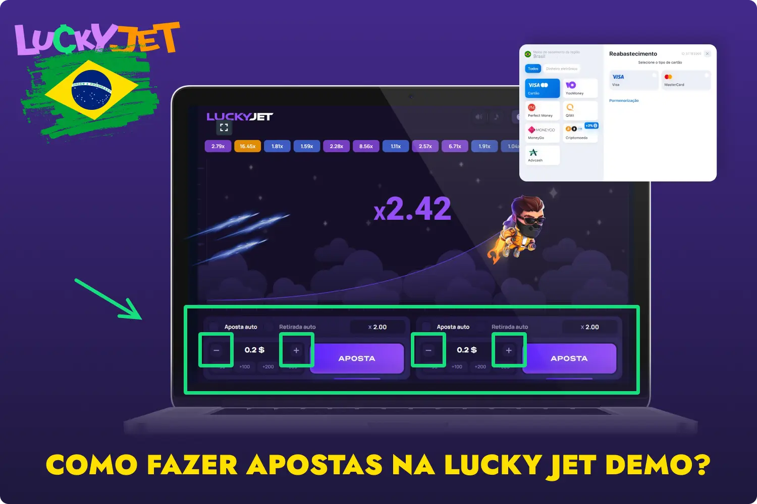 Se os jogadores do Brasil gostaram de jogar o jogo de demonstração Lucky Jet, podem apostar a dinheiro real