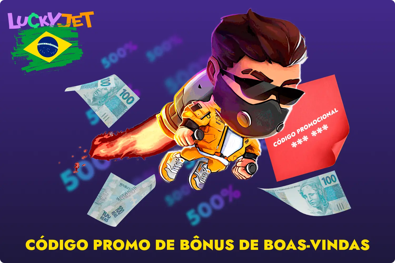 Ao introduzir o código promocional no site 1win, o jogador brasileiro recebe um bónus Lucky Jet de 500% nos primeiros 4 depósitos
