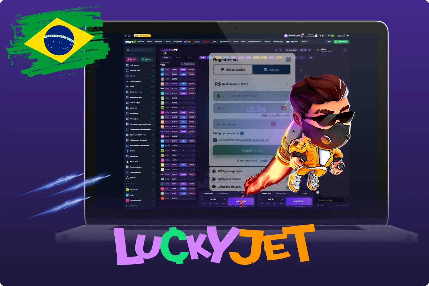 Depois de criar uma conta no 1win, os brasileiros podem apostar na mais vasta gama de desportos e em vários jogos de casino, incluindo o emocionante jogo de queda Lucky Jet
