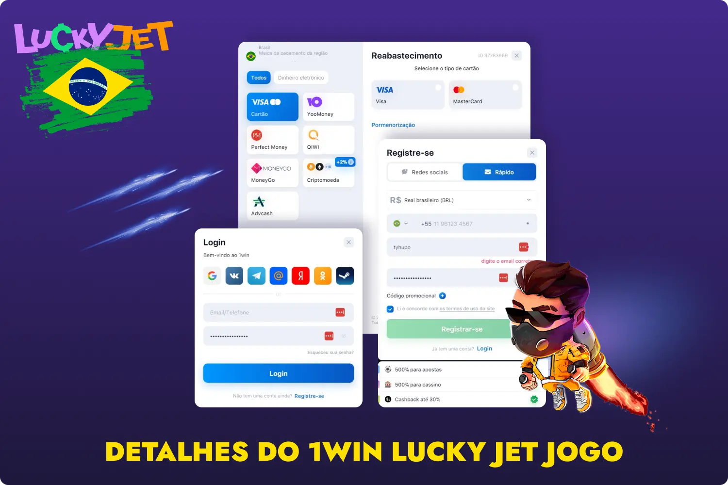 Para jogar 1win Lucky Jet Brazil, é necessário registar-se no site oficial e concordar com o acordo de utilizador