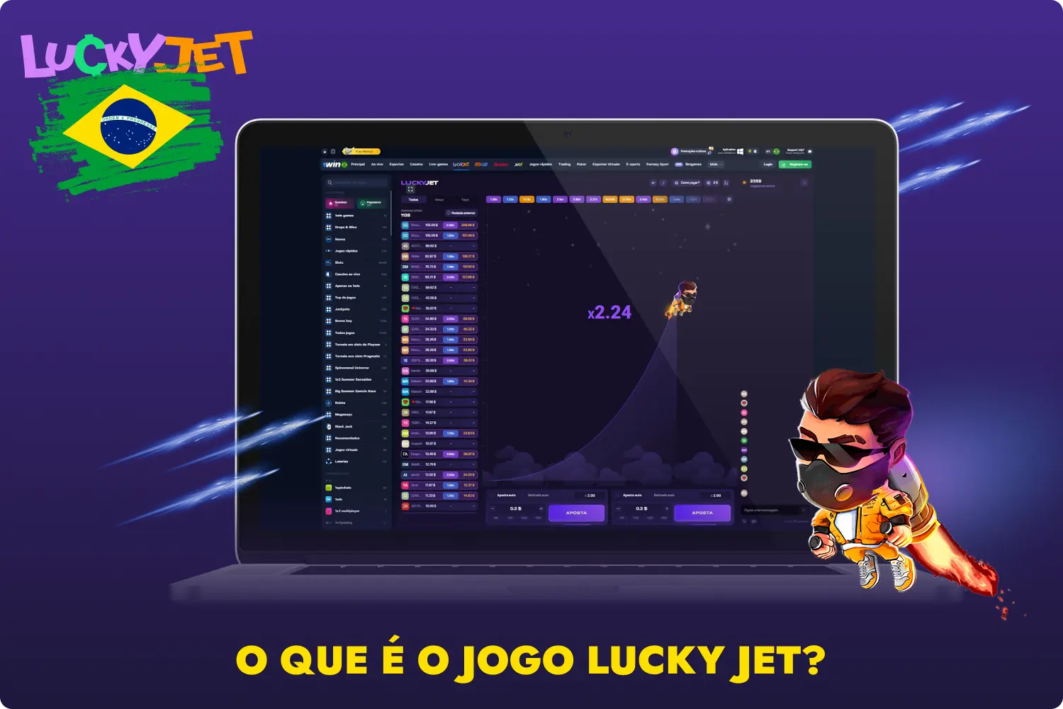 O Lucky Jet é um jogo de choque com a jogabilidade mais simples e características interessantes que está disponível para os jogadores do Brasil no site 1win